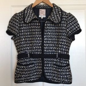 Navy and White Cap-Sleeve Suit Jacket, Size 8